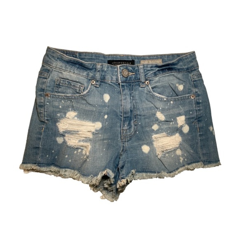 Aeropostale Women's Distressed Bleach Spotted High Waisted‎ Shorty Shorts - Sz 4